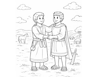 David Jonathan Coloring Page, Bible Story Printable, Christian Homeschool Activity (PDF)