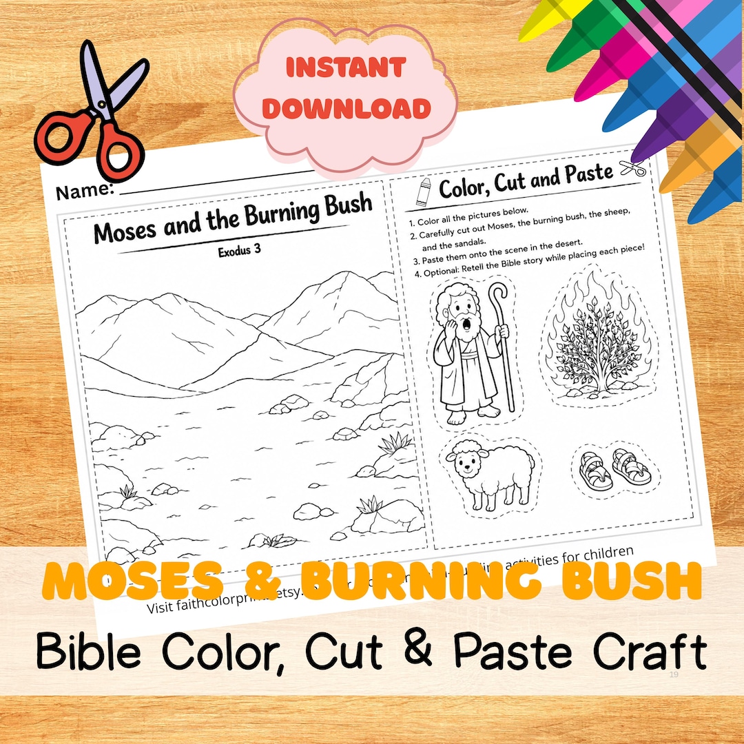Moses and Burning Bush Craft Printable | Bible Story Activity Kids ...