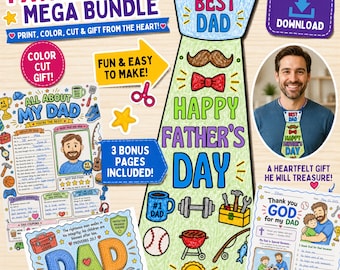 Christian Father’s Day Activity Bundle for Kids, All About My Dad Printable, Bible Coloring Pages, Dad & Papa Worksheets, Sunday School PDF