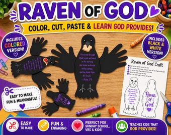 Raven of God Craft Printable, Elijah and Ravens Bible Craft, 1 Kings 17 Sunday School Activity, Christian Kids Craft PDF, Bible Coloring