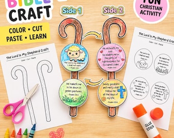 Psalm 23 Shepherd Craft Printable | The Lord Is My Shepherd Bible Activity | Christian Kids Craft | Sunday School VBS Cut And Paste PDF