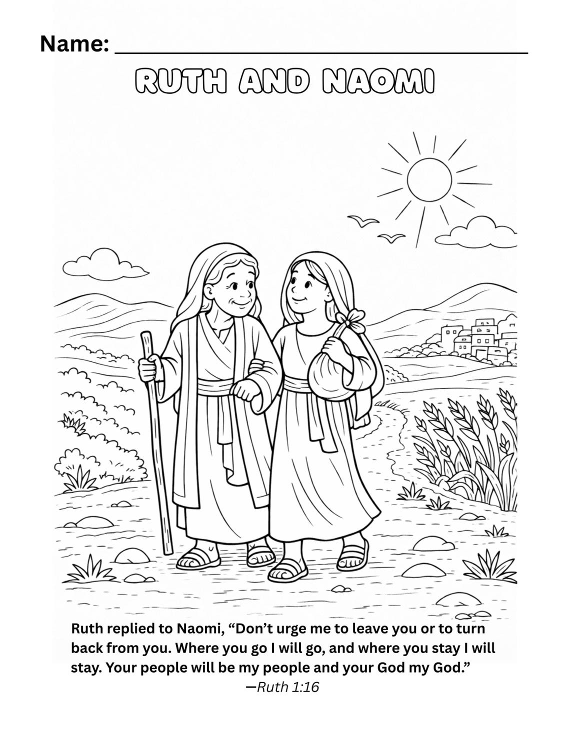 Ruth and Naomi Bible Story Printable | Coloring Page, Maze, Reflection ...