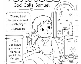Samuel Bible Story Printables for Kids, God Calls Samuel Activity Pack, Sunday School Lesson PDF, Christian Coloring Pages, Church Worksheet