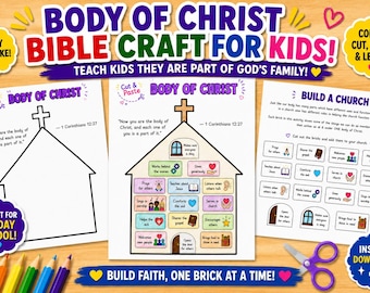 Body of Christ Craft for Kids, Build a Church Bible Activity, Sunday School Cut and Paste Printable, 1 Corinthians 12:27 Christian Craft PDF