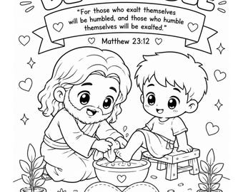 Be Humble Bible Activity Bundle Kids, Christian Coloring Pages Worksheets, Sunday School Lesson Printable, Matthew 23:12 Humility Craft PDF