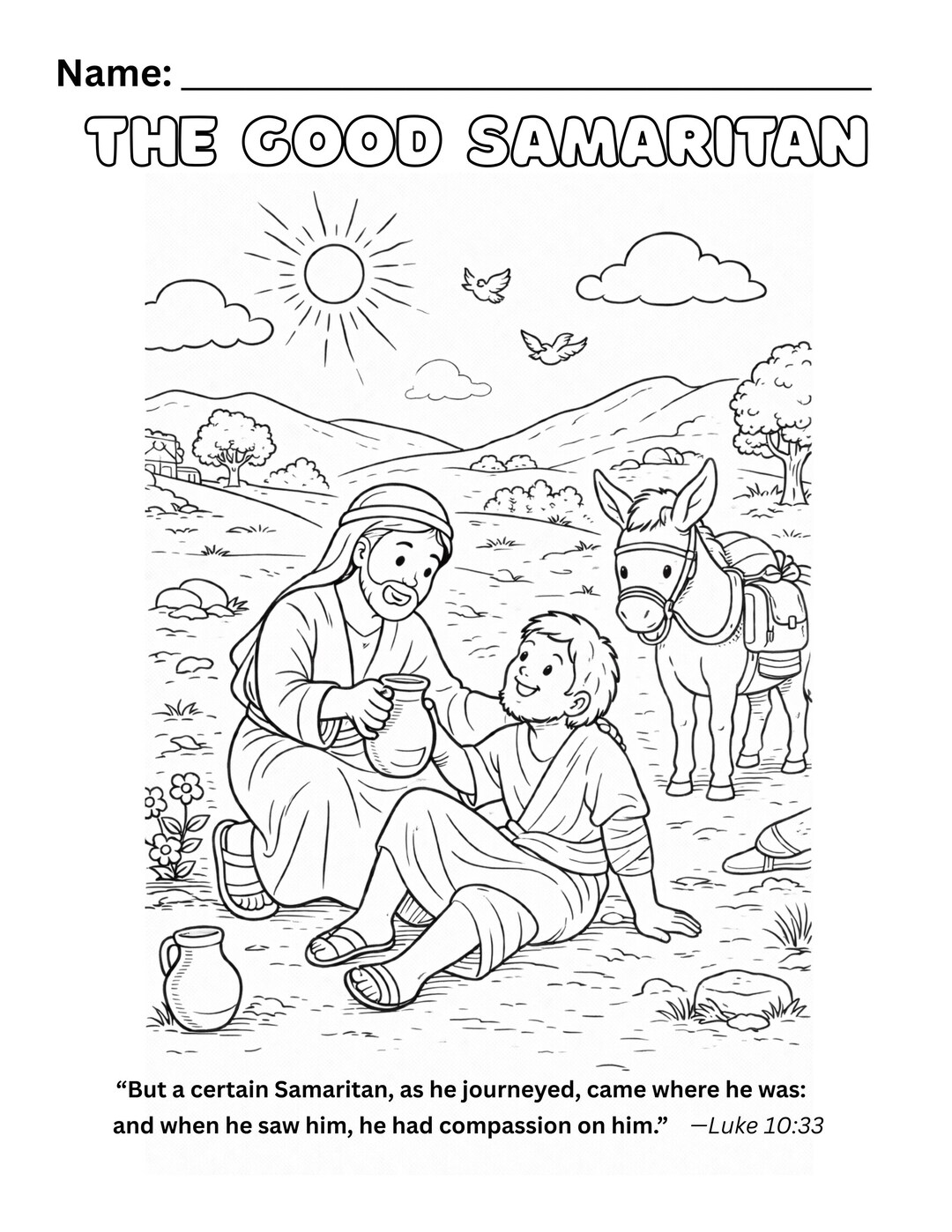 The Good Samaritan Coloring Page Printable for Kids, Bible Story ...