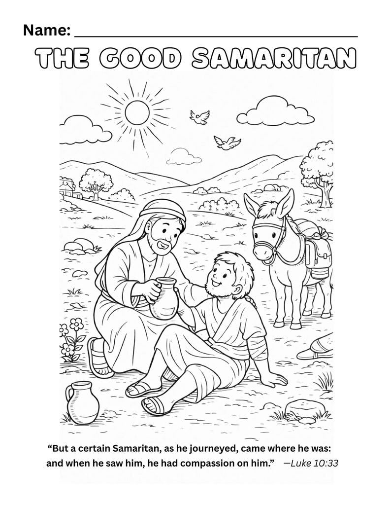 The Good Samaritan Coloring Page Printable for Kids, Bible Story ...
