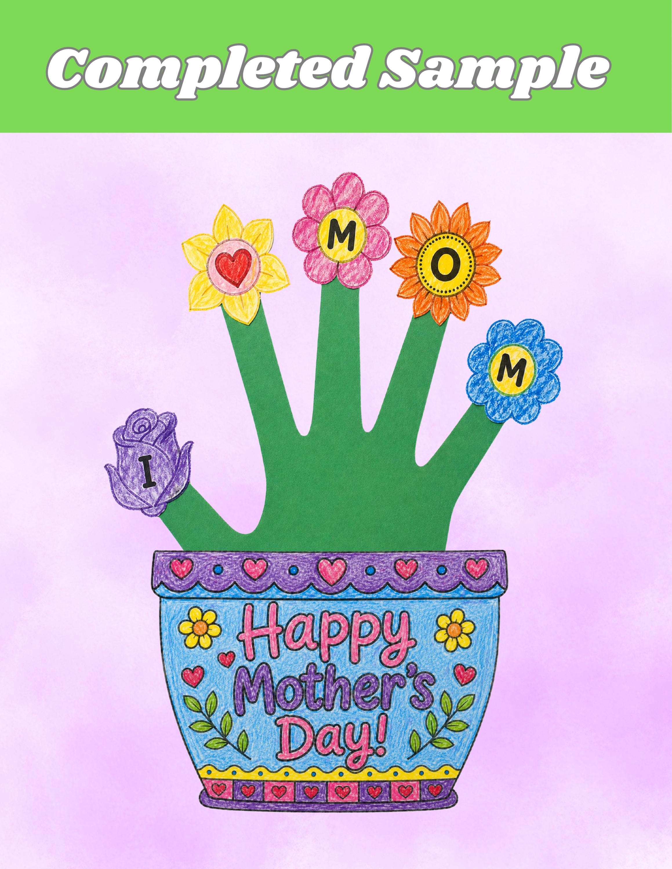 Mothers Day Handprint Flower Craft Printable | Gift for Mom From Kids ...