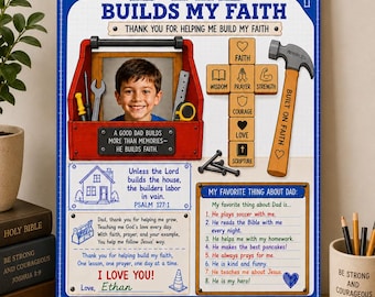 Dad Builds My Faith Printable Father's Day Activity, Christian Father's Day Worksheet, Religious Dad Keepsake Gift, Sunday School Craft PDF
