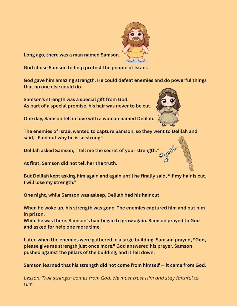 Samson and Delilah Bible Lesson, Kids Coloring Pages, Sunday School Activity (PDF Download) image 4