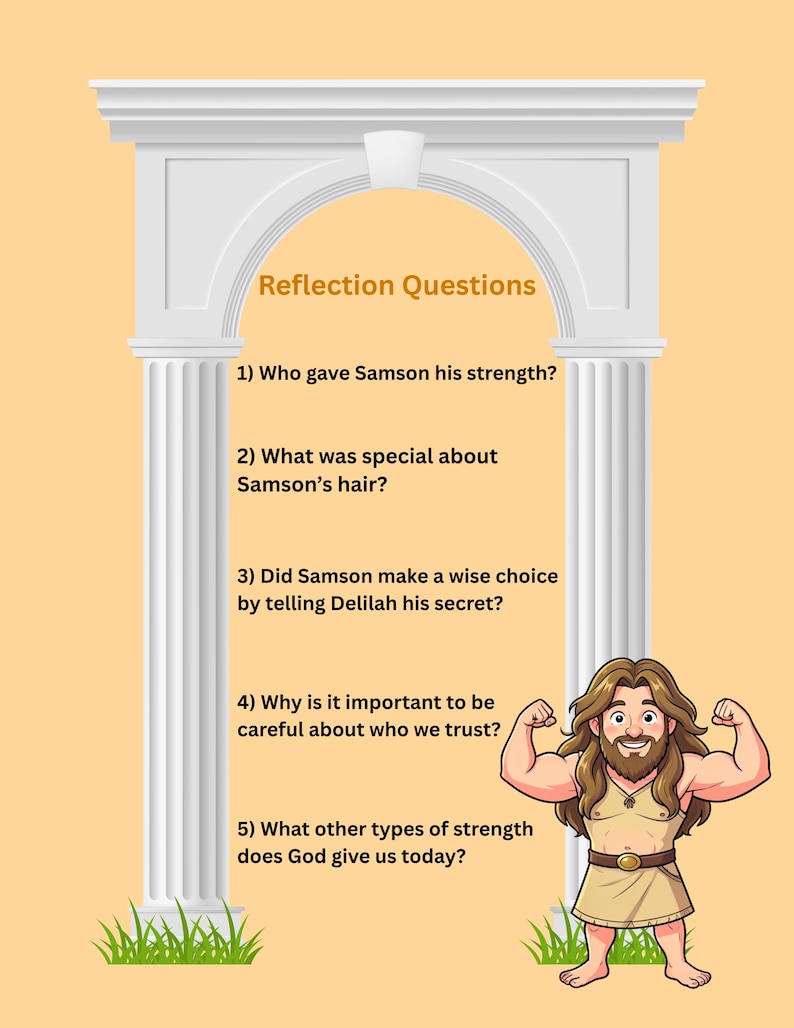 Samson and Delilah Bible Lesson, Kids Coloring Pages, Sunday School Activity (PDF Download) image 5
