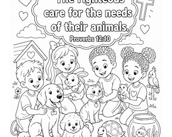 Be Kind To Animals Bible Activity Printable | Christian Kids Worksheet Bundle | Proverbs 12:10 Coloring Pages | Sunday School Lesson PDF