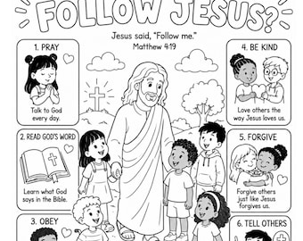 How Can I Follow Jesus Worksheet Pack, Christian Kids Printable, VBS Bible Activity, Sunday School Church Coloring, Homeschool Lesson PDF