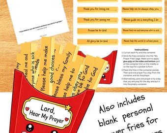 Prayer Fries Craft Printable, Christian Kids Paper Craft Activity, Bible Lesson DIY, Sunday School, Church Youth Group, VBS Homeschool PDF