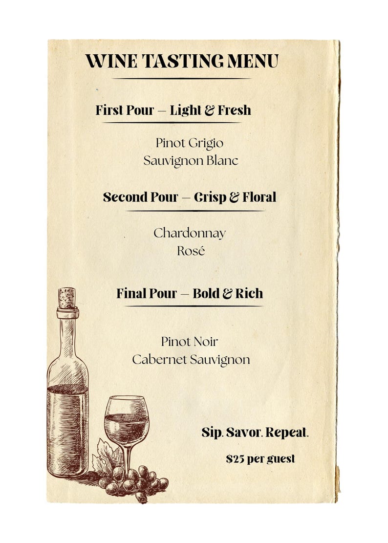 Vintage Wine Tasting Menu Template | Editable Canva Menu | Burgundy ...