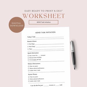 Hoja de trabajo imprimible para iniciar tareas en personas con TDAH / Planificador de funciones ejecutivas / PDF para iniciar tareas / Herramienta de productividad para personas con TDAH