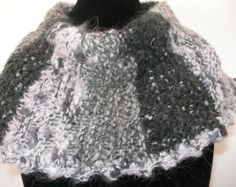 Knitted Light and Dark Grey Cowl Scarf, Knitted Cowl Scarf in Grey Tones (On sale Now)