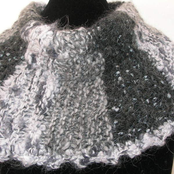 Knitted Light and Dark Grey Cowl Scarf, Knitted Cowl Scarf in Grey Tones (On sale Now)