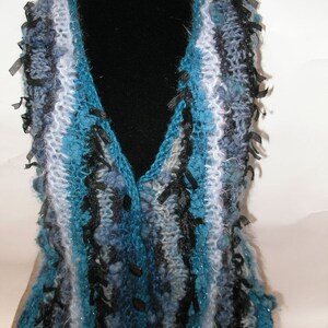 Freeform Blue Vest, Seller Designed and Created  /  Knitted Freeform Blue and Black Vest /Textured Knitted Blue and Black Vest