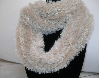 Beige Knitted Scarf, Beige Infinity Scarf, Women Knitted Infinity Scarf  (On Sale Now)