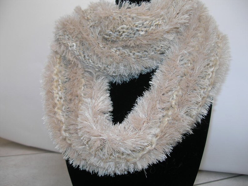 Beige Knitted Scarf, Beige Infinity Scarf, Women Knitted Infinity Scarf on Sale Now - Etsy