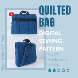 Molde em PDF para Bolsa Acolchoada para Laptop | Compatível com MacBook | Tutorial em Vídeo de Costura Fácil para Iniciantes | Download Digital