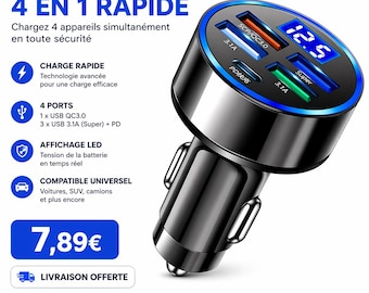 Fast Charger Type C / USB-C for iPhone, Samsung, Xiaomi, iPad, Huawei - Car Charger