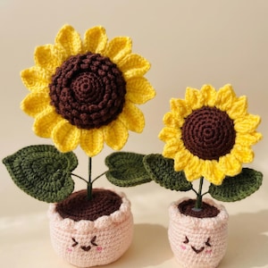 Handmade Crochet Sunflower Plant Pot, Desk Decor