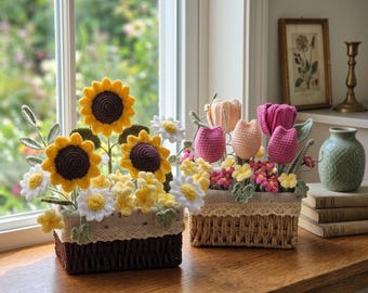 Crochet Tulip Basket | Handmade Decor | Forever Blooming Home Decor