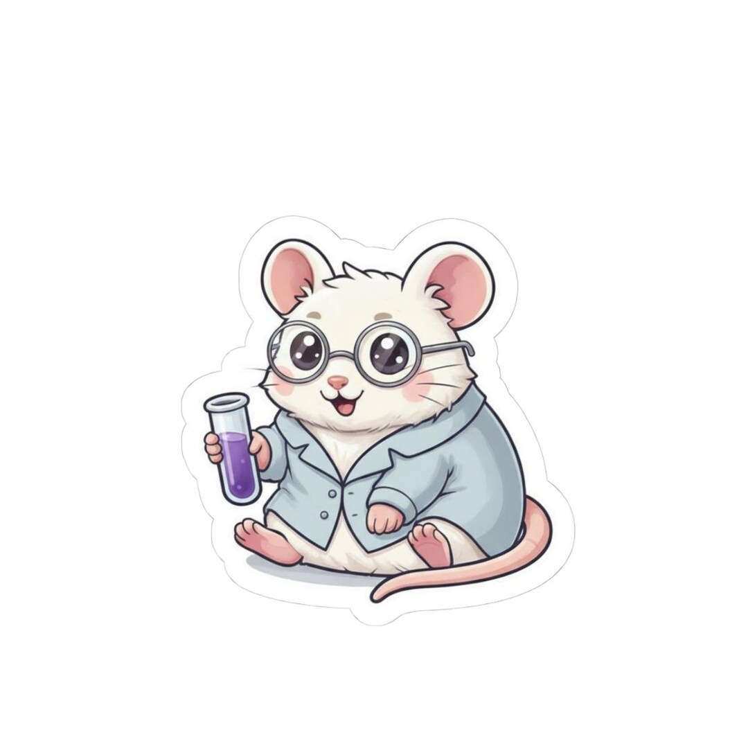 Mice Sticker Lab Cute Cartoon Lab Mouse Holding Test Tube Kiss-cut Stickers | Scientist ...