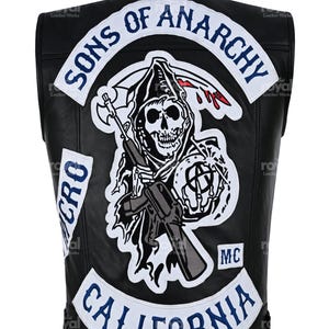 Custom Jax Teller Leather Vest: Embroidered Patches, Cowhide SOA Style