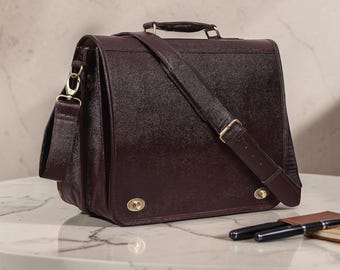 Bolso bandolera de cuero personalizado hecho a mano – Maletín vintage marrón para portátil para hombre