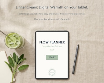 Agenda digitale 2026 LinnenCream, agenda estetica per iPad, PDF interattivo per GoodNotes, agenda giornaliera per Mac e Windows, formato A4 stampabile.