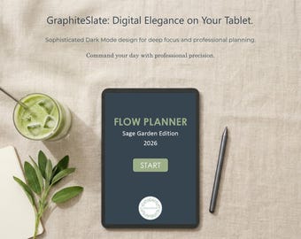 Agenda digitale GraphiteSlate 2026, agenda estetica per iPad, PDF interattivo per GoodNotes, agenda giornaliera per Mac e Windows, formato A4 stampabile.