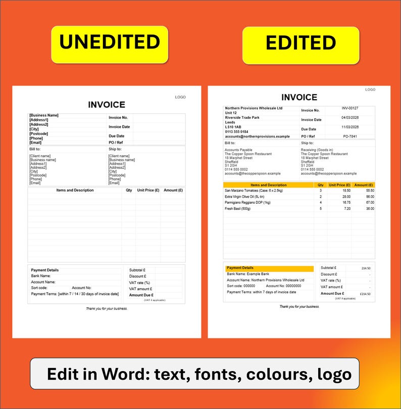 Invoice Template / Editable Invoice / Word + PDF / A4 + US Letter ...