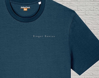 Ginger Genius organic cotton T-shirt unisex, minimalist small logo, smart ginger tee, clever redhead gift idea