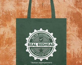 Redhead joke organic cotton tote bag, funny Real Redhead graphic, natural ginger hair, novelty gift idea