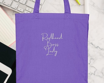 Redhead Boss Lady recycled cotton canvas tote bag, minimalist, female entrepreneur, empowered ginger woman, girl power, feminist gift idea