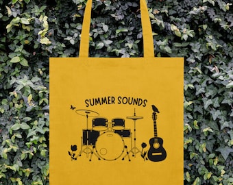 Summer music festival organic cotton tote bag, live concert bag, pop rock band graphic, festival vibes gift idea