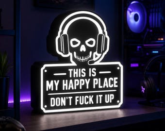 Gaming Skull Light Box – Headset Gamer LED Sign, Desk Decor, Man Cave Light