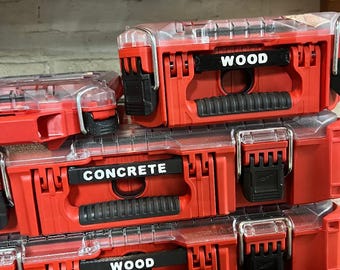 Aanpasbare Milwaukee Packout-labels: grote en kleine labelplaten voor Packout-gereedschapskisten