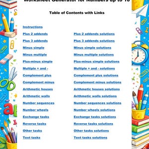 Generador de ejercicios de Excel, números del 1 al 10, para niños, padres, profesores con soluciones, formato A4, cuaderno de trabajo, primaria y secundaria.