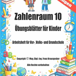 Schede di lavoro in PDF, 110 pagine, per bambini, genitori e insegnanti con soluzioni, formato A4, numeri fino a 10, quaderno di lavoro, scuola materna, scuola elementare