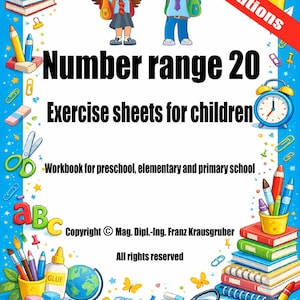 PDF exercise sheets, 118 pages with solutions for children, A4 size, numbers up to 20, workbook, preschool, elementary and primary school