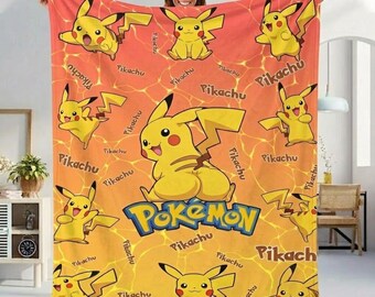 Thicc Pikachu Pokemon Fleece Blanket, Funny Pikachu Meme Throw, Gift for Pokemon Fans, Kids Bedroom Decor, Gamer Room Accessories