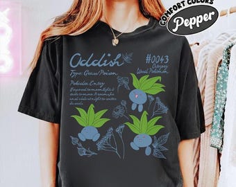 Koszulka z Pokemonami w kolorach Comfort Colors, słodka koszulka z Pokemonami Oddish, koszulka z Pokemonami Weed, koszulka z Pokemonami Oddish, prezenty urodzinowe z Pokemonami, prezent dla miłośników anime, koszulka z Pikachu