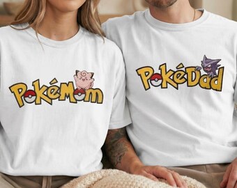 Spersonalizowana koszulka Pokemon Pokedad, bluza Pokemon i Pokedad, koszulka z rodziną Gengar Clefairy, spersonalizowany prezent Pokemon, prezent dla nowych rodziców