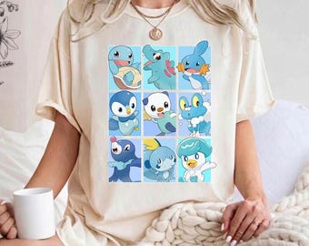 Koszulka z motywem Pokemon Comfort Colors z motywem Water Starter, koszulka z uroczym oddziałem kałamarnic Piplup Mudkip, koszulka z motywem Froakie Oshawott Totodile Quaxly Sobble, prezenty dla graczy