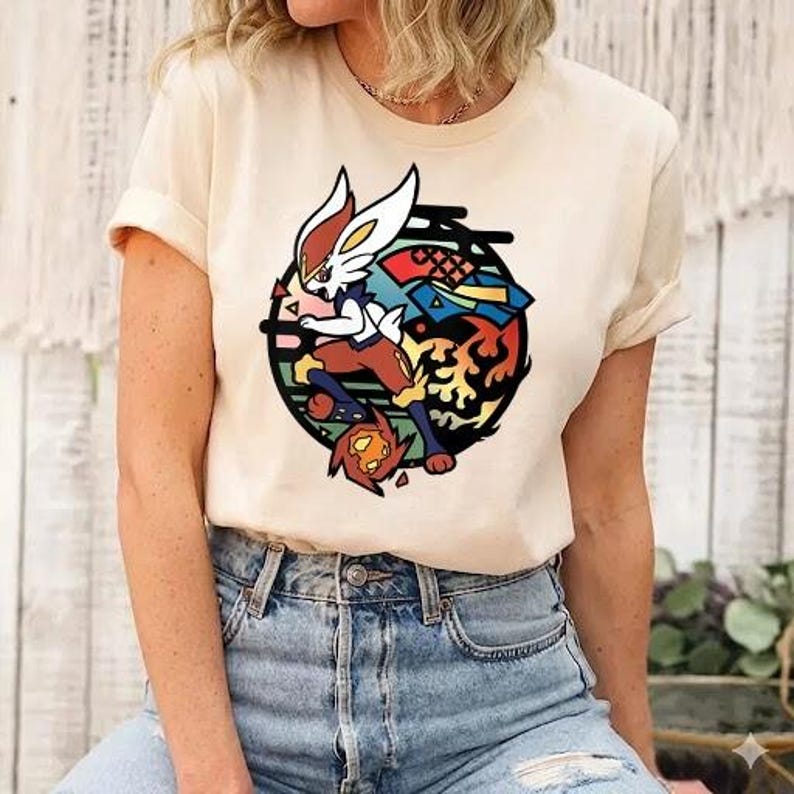 Cinderace Fireball Pokemon Comfort Colors Shirt, Cinderace Circle Logo Shirt, Fire Type Poke Shirt, Pokemon Lover Tee, cadeau voor animeliefhebbers afbeelding 1