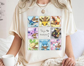 Eevee And Eeveelutions Comfort Colors-shirt, schattig Pocket Monster Evolution-T-shirt, Vaporeon Jolteon Flareon Espeon Umbreon Glaceon Sylveon-T-shirt